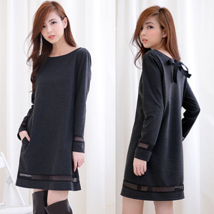 TE1387GJWL Abito a righe trasparenti con fiocco sul retro, alla moda-4