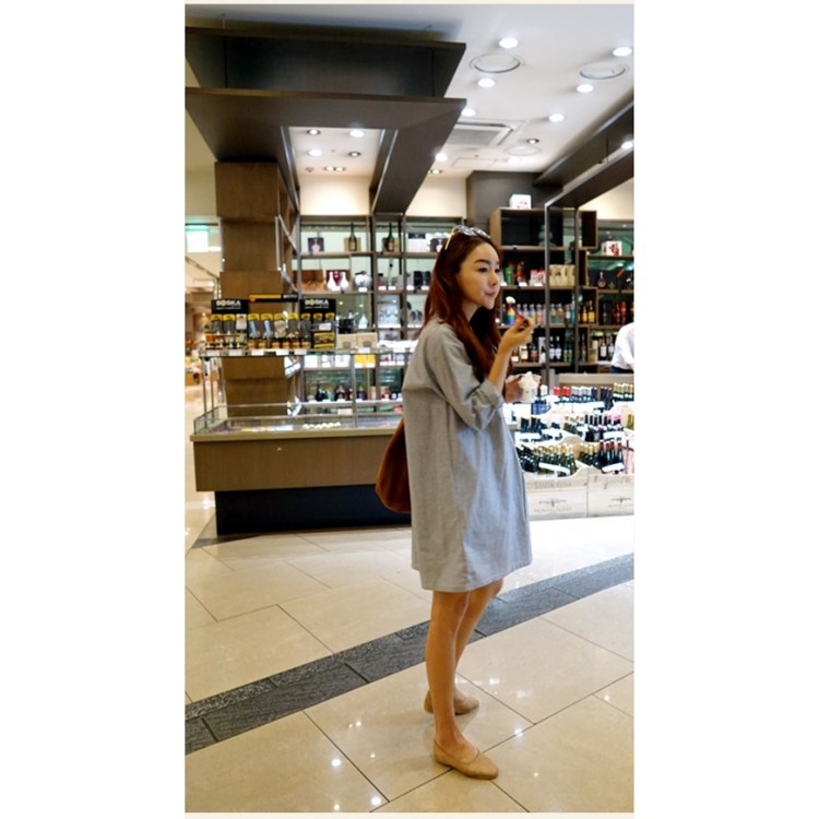 TE1392GJWL Abito coreano alla moda, casual, allentato, con colletto alla coreana-2