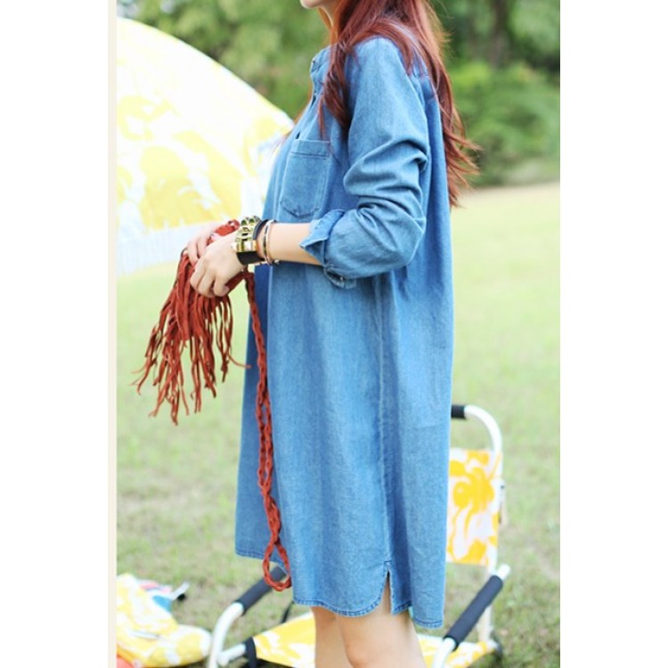 TE1393GJWL Abito in denim casual sciolto alla moda coreana-1