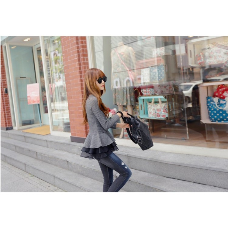 TE1396GJWL Top slim a maniche lunghe abbinati a colori jolly alla moda coreana-2