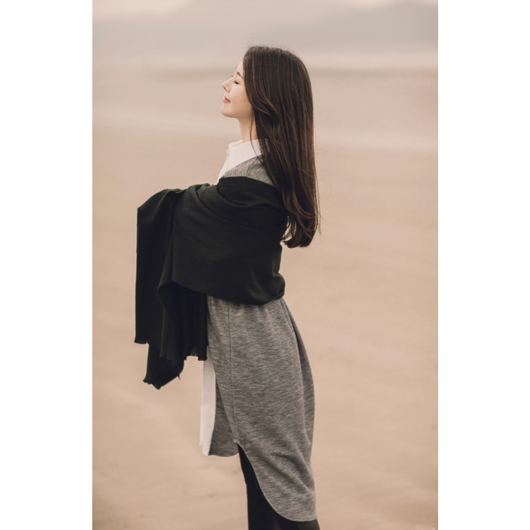 TE1407GJWL Camicia lunga casual in panno di cotone con giunture in floccato di lana-3