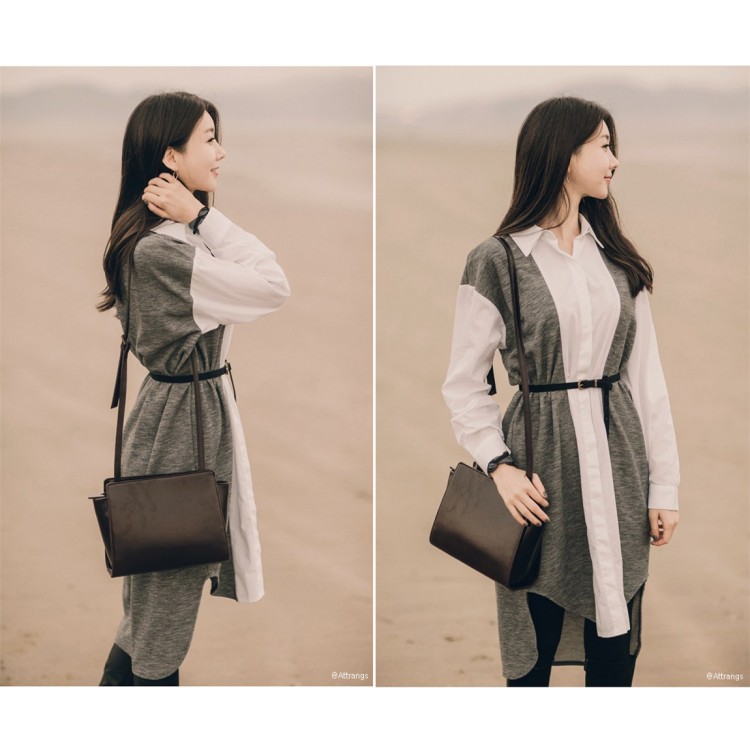 TE1407GJWL Camicia lunga casual in panno di cotone con giunture in floccato di lana-6