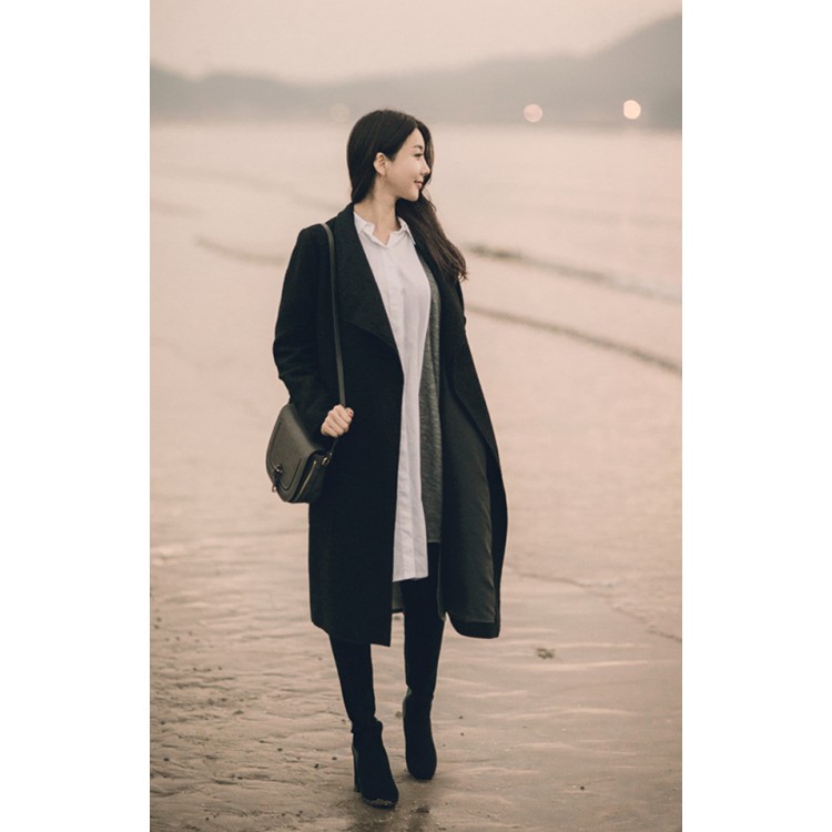 TE1407GJWL Camicia lunga casual in panno di cotone con giunture in floccato di lana-7