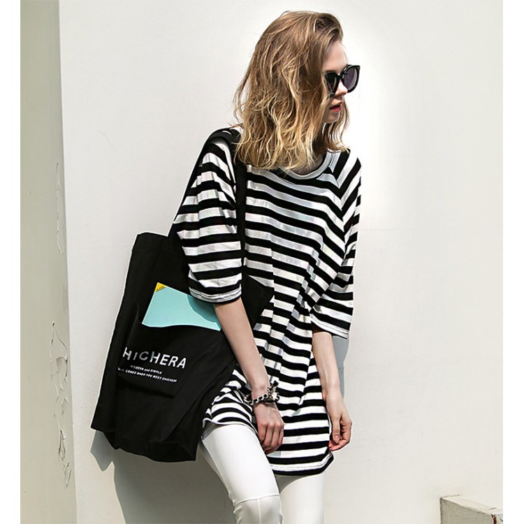 TE1419GJWL T-shirt lunga a righe A-line dal look slim euramerican-3