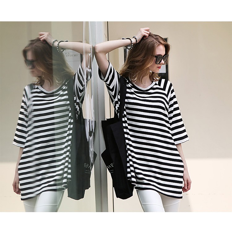 TE1419GJWL T-shirt lunga a righe A-line dal look slim euramerican-4