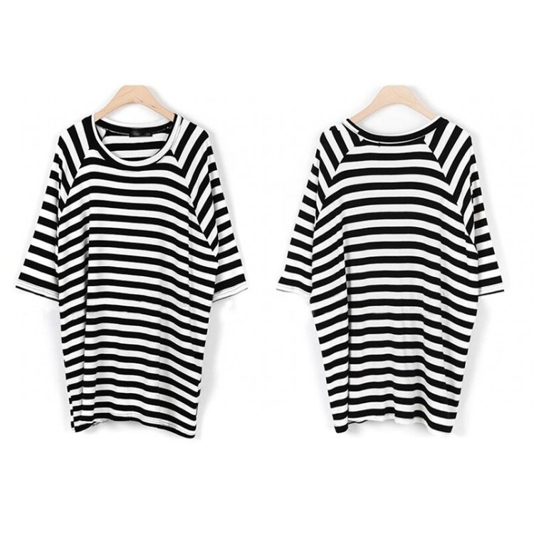 TE1419GJWL T-shirt lunga a righe A-line dal look slim euramerican-6