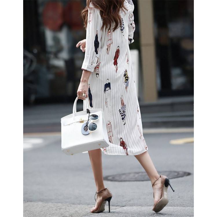 TE1421GJWL Abito a camicia lunga con stampa di nuove bellezze della moda coreana-5