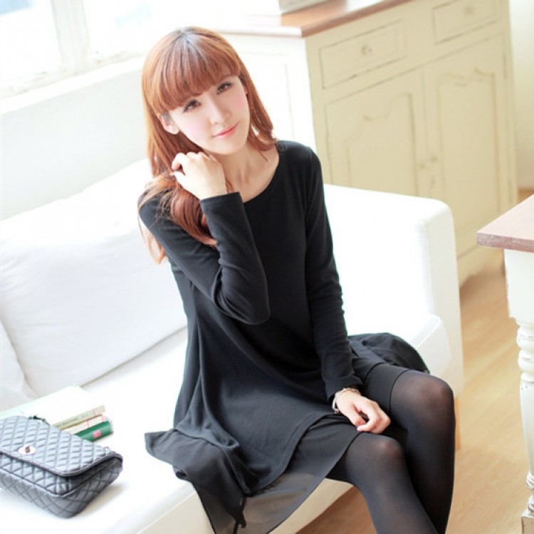 TE1424GJWL Abito irregolare con giunture in chiffon sciolto e alla moda-8