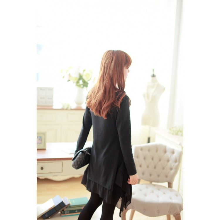 TE1424GJWL Abito irregolare con giunture in chiffon sciolto e alla moda-3