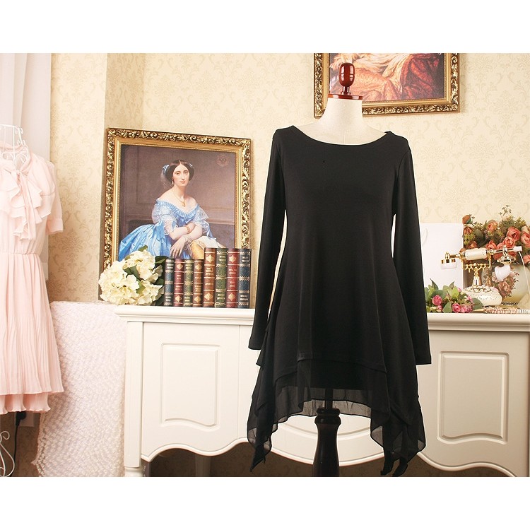 TE1424GJWL Abito irregolare con giunture in chiffon sciolto e alla moda-5