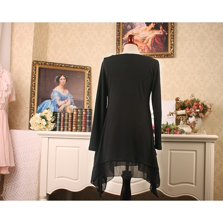 TE1424GJWL Abito irregolare con giunture in chiffon sciolto e alla moda-6