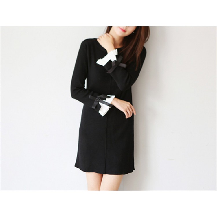 TE1426GJWL Abito decorativo con drappeggio in raso floccato di lana alla moda coreana-3