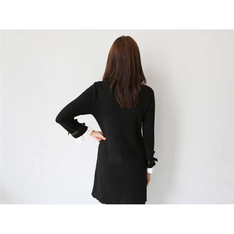 TE1426GJWL Abito decorativo con drappeggio in raso floccato di lana alla moda coreana-5