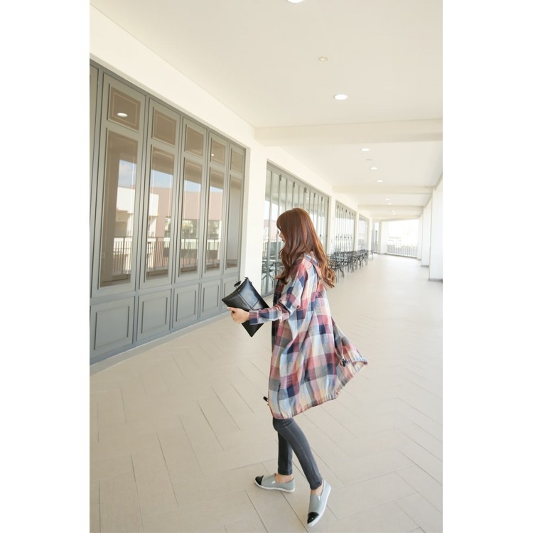 TE1503GJWL Blusa lunga scozzese grande stile joker ampio autunno-1