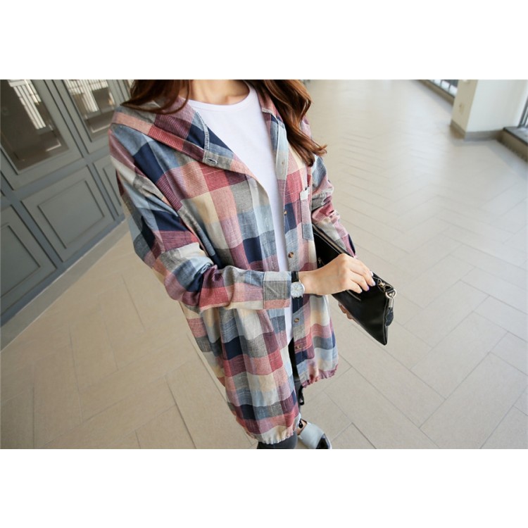 TE1503GJWL Blusa lunga scozzese grande stile joker ampio autunno-3