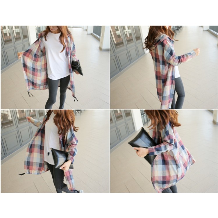 TE1503GJWL Blusa lunga scozzese grande stile joker ampio autunno-4