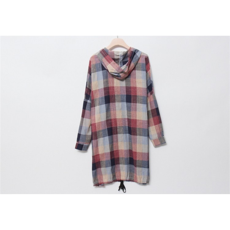 TE1503GJWL Blusa lunga scozzese grande stile joker ampio autunno-8