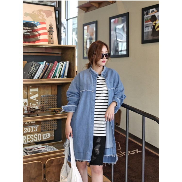 TE1515GJWL Cappotto in denim addensato irregolare con bordo in nappa alla moda-3