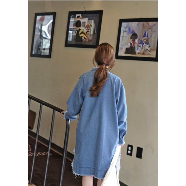 TE1515GJWL Cappotto in denim addensato irregolare con bordo in nappa alla moda-5