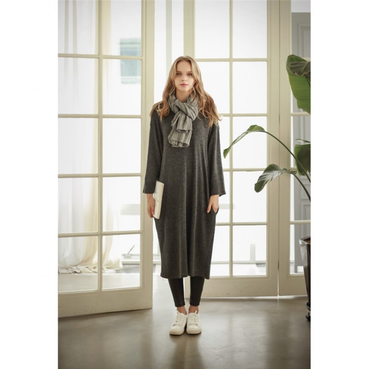 TE1520GJWL Comodo abito lungo autunno jolly in floccato di lana addensata-3