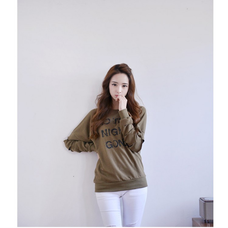 TE1525GJWL T-shirt con giunture in pizzo sulla manica con stampa di lettere di moda casual-6