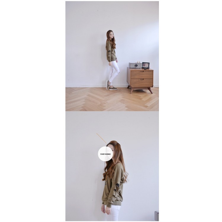 TE1525GJWL T-shirt con giunture in pizzo sulla manica con stampa di lettere di moda casual-7