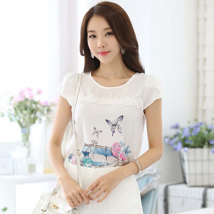 TE1527WSSP Camicia estiva in chiffon con stampa di impunture in pizzo-1