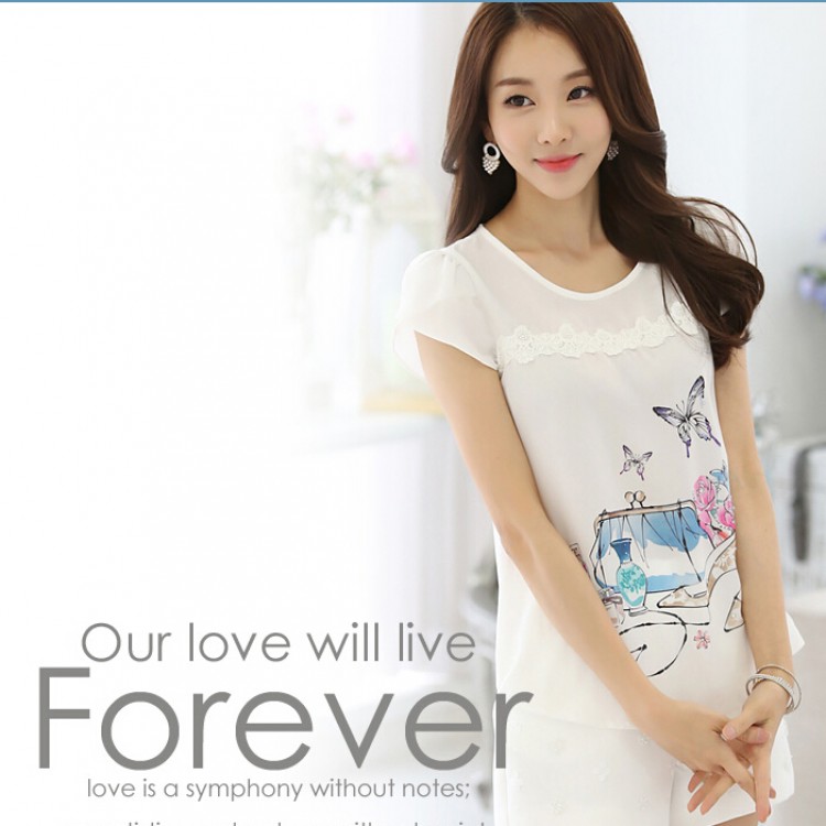 TE1527WSSP Camicia estiva in chiffon con stampa di impunture in pizzo-4