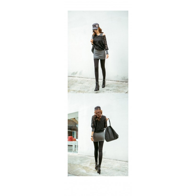 TE1530GJWL Abito in due pezzi finto con maniche a pipistrello e giunture in pizzo stile autunnale-2