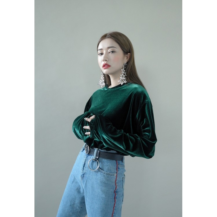 TE1534GJWL Top in velluto con maniche drappeggiate alla moda Joker-1