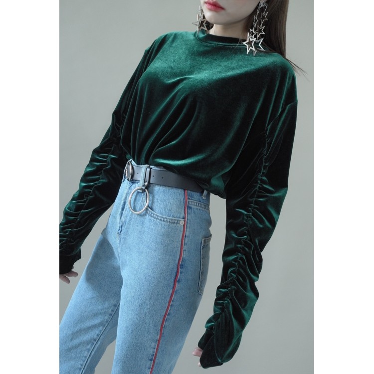 TE1534GJWL Top in velluto con maniche drappeggiate alla moda Joker-2