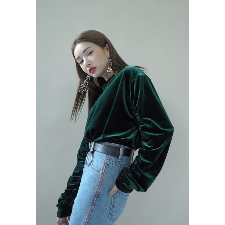 TE1534GJWL Top in velluto con maniche drappeggiate alla moda Joker-5