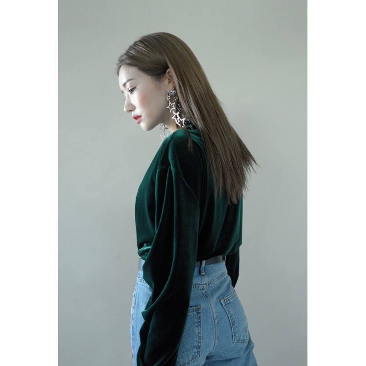 TE1534GJWL Top in velluto con maniche drappeggiate alla moda Joker-6