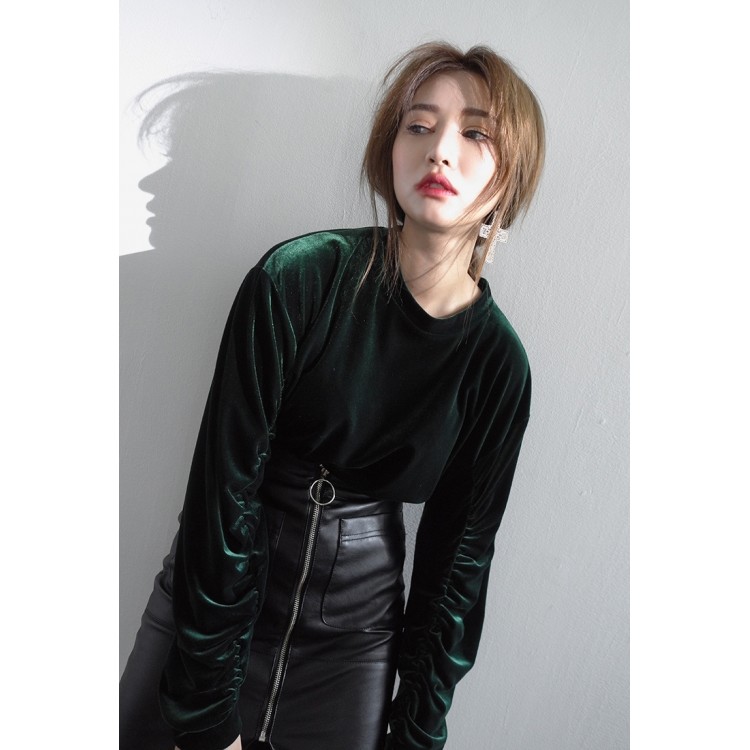 TE1534GJWL Top in velluto con maniche drappeggiate alla moda Joker-7