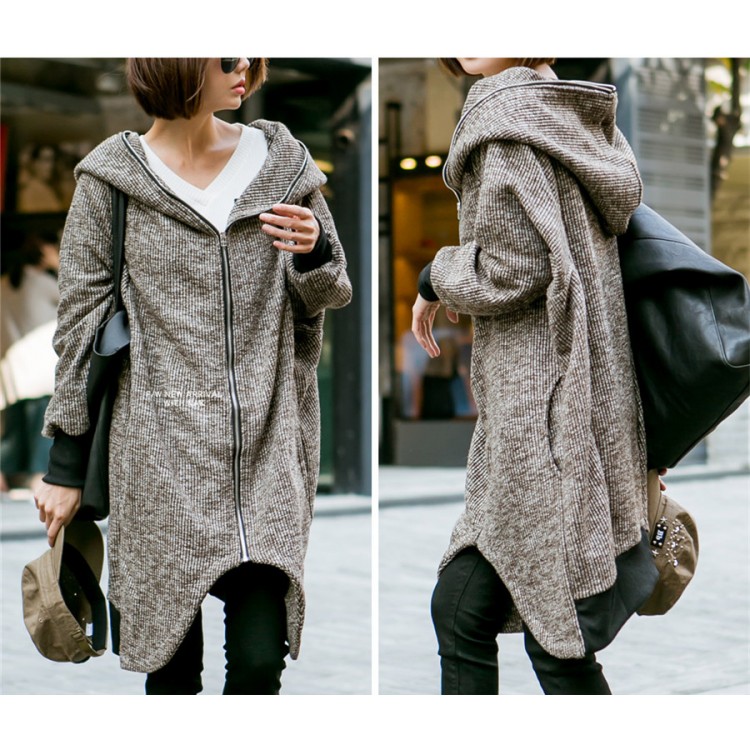 TE1536GJWL Cappotto ampio con cerniera in stile autunnale con cappuccio-5