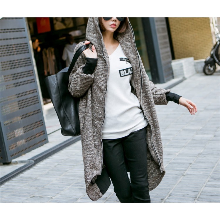 TE1536GJWL Cappotto ampio con cerniera in stile autunnale con cappuccio-6