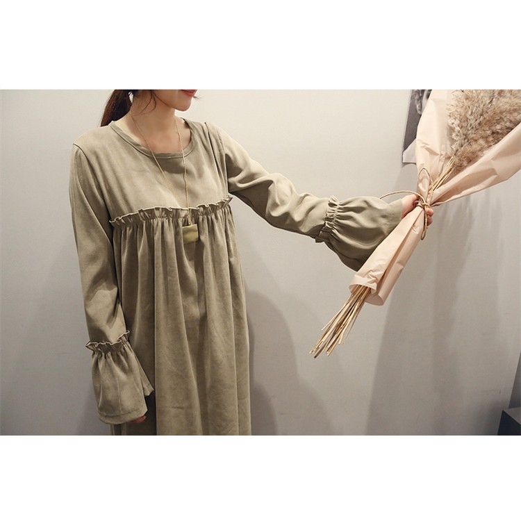 TE1540GJWL Abito sciolto con maniche a tromba alla moda coreana-2