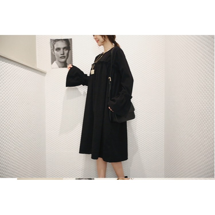 TE1540GJWL Abito sciolto con maniche a tromba alla moda coreana-3