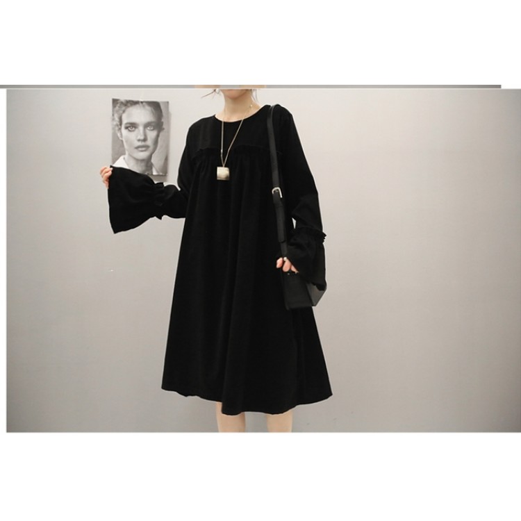 TE1540GJWL Abito sciolto con maniche a tromba alla moda coreana-5