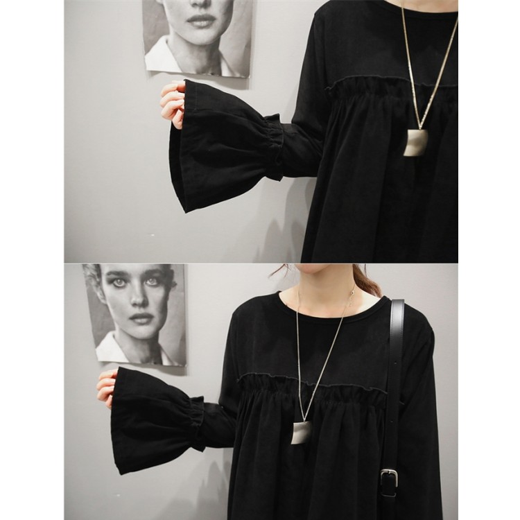 TE1540GJWL Abito sciolto con maniche a tromba alla moda coreana-6