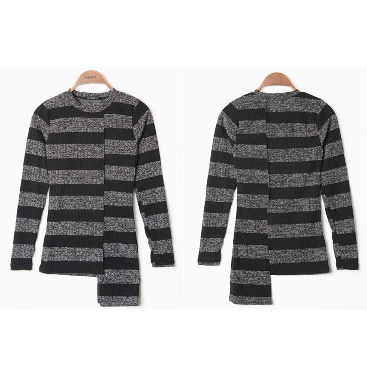 TE1551GJWL T-shirt slim a righe in spandex con fondo irregolare-7