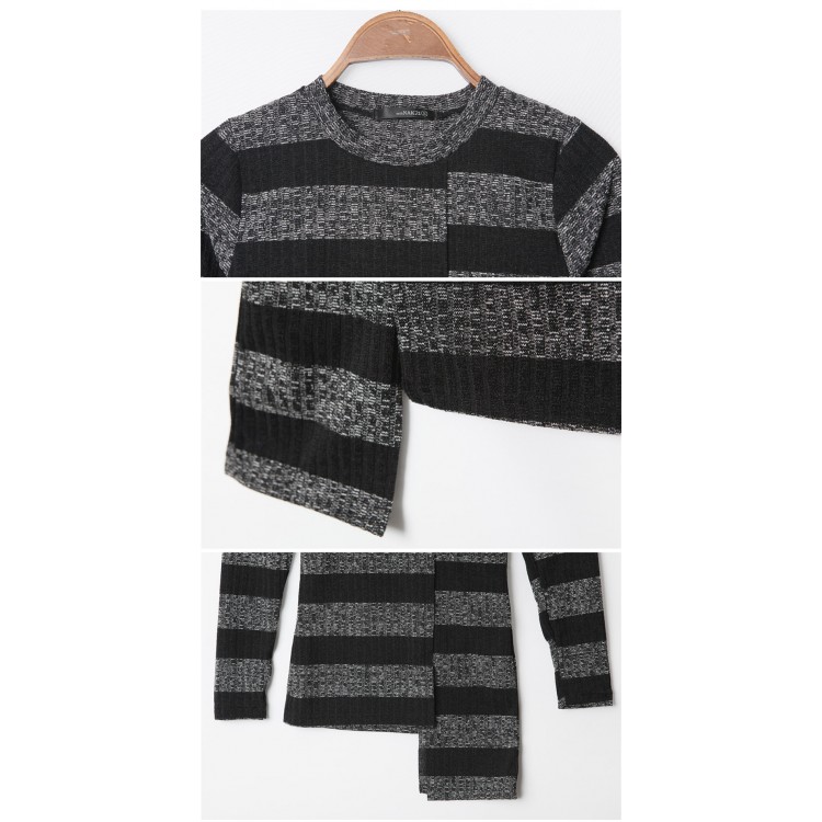 TE1551GJWL T-shirt slim a righe in spandex con fondo irregolare-8