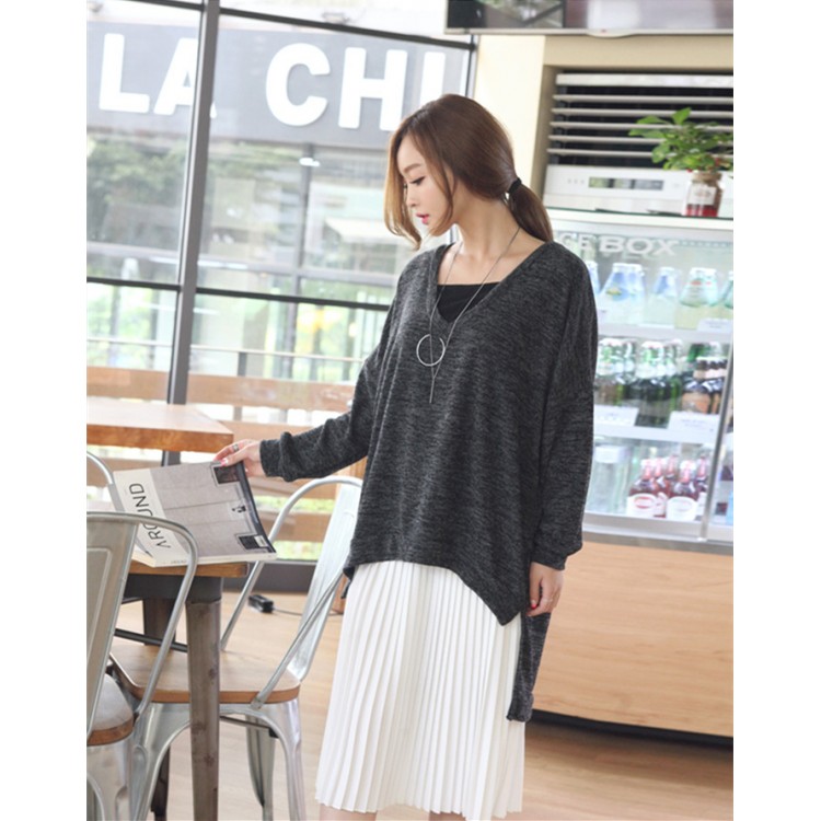 TE1556GJWL Maglione jolly ampio e casual con scollo a V irregolare-1