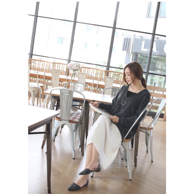 TE1556GJWL Maglione jolly ampio e casual con scollo a V irregolare-2