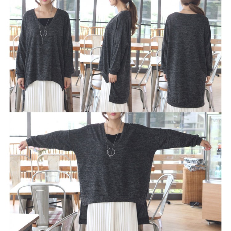 TE1556GJWL Maglione jolly ampio e casual con scollo a V irregolare-6