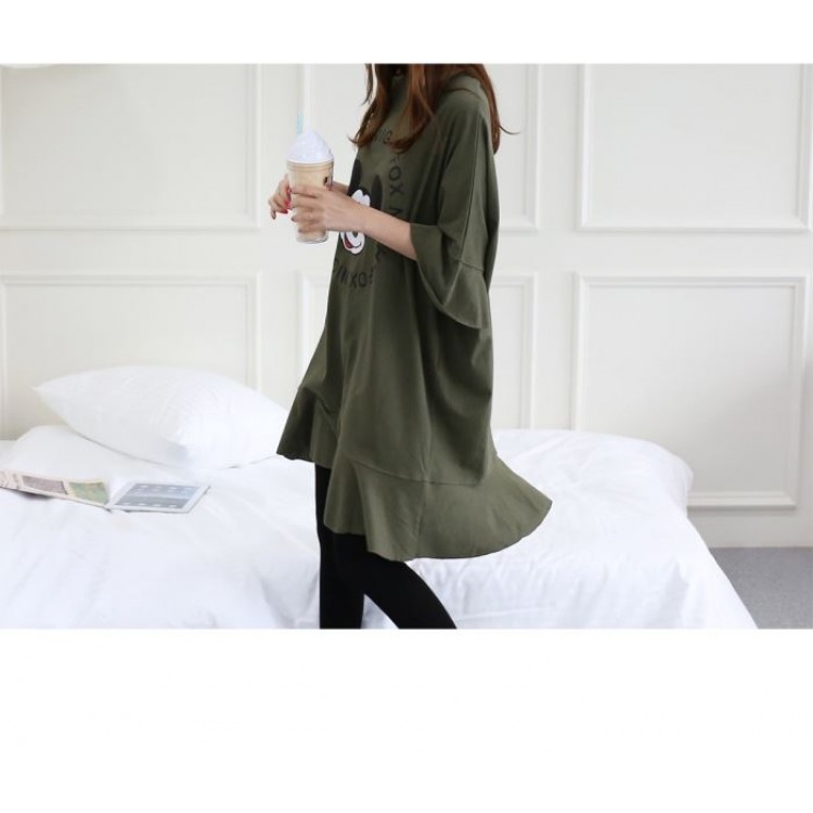 TE1562GJWL T-shirt taglie forti con stampa a balze e maniche a pipistrello-1