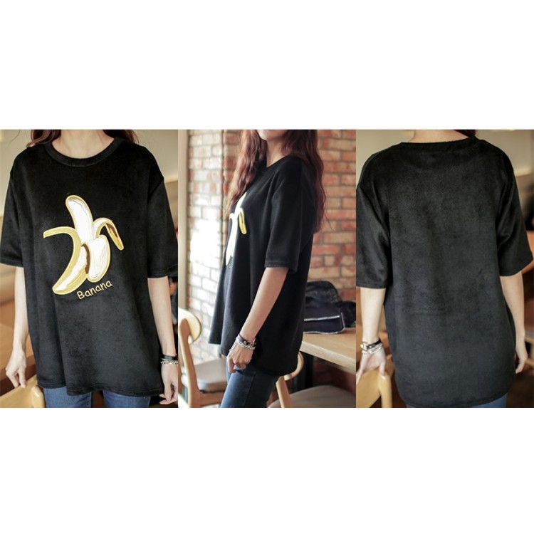 TE1564GJWL T-shirt ampia e comoda in lana di volpe argentata con ricamo a forma di banana joker-4