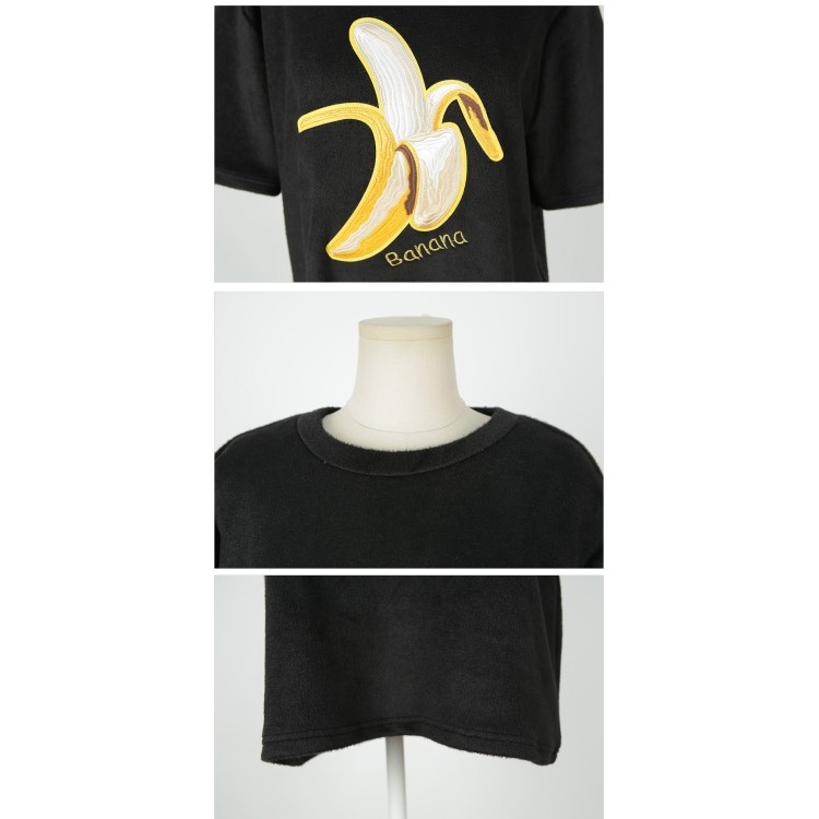 TE1564GJWL T-shirt ampia e comoda in lana di volpe argentata con ricamo a forma di banana joker-7