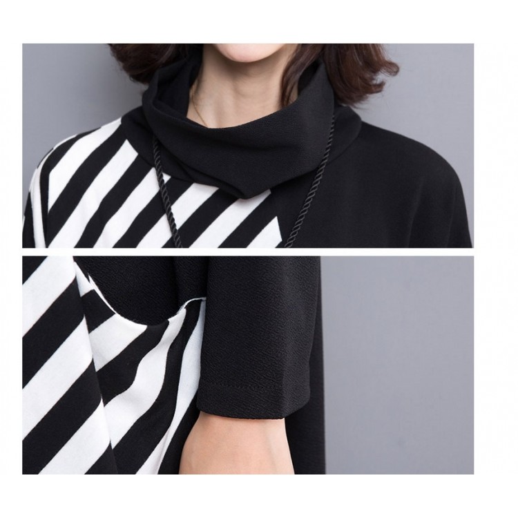 TE1566GJWL Abito taglie forti con colletto rialzato e cuciture a righe-4