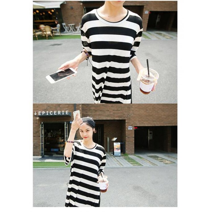 TE1568GJWL Abito lungo a righe larghe con spacco alla moda casual con gilet interno in due pezzi-3